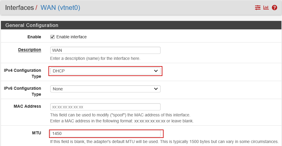 Configuración WAN pfSense